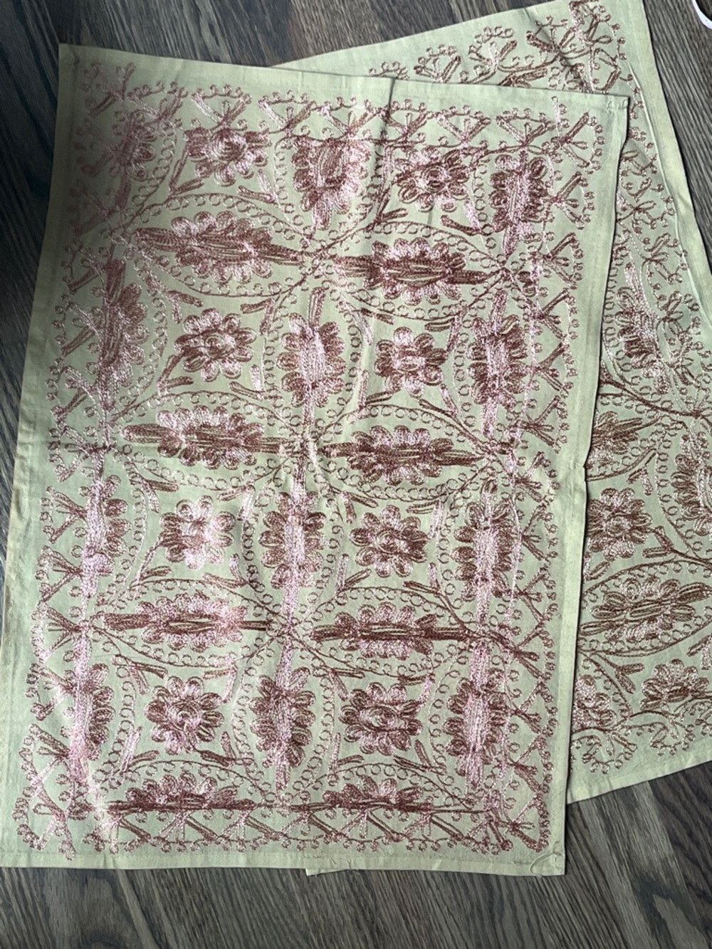 Handmade Embroidered Light coral Floral Placemat set. 6 pack
